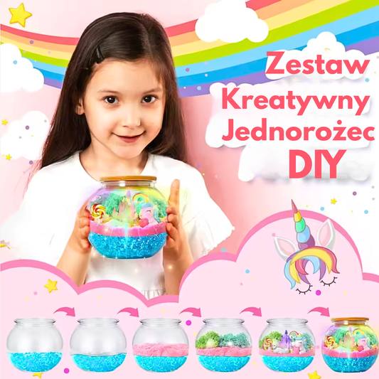Zestaw kreatywny jednorożce terrarium lampka led pilot piasek kinetyczny
