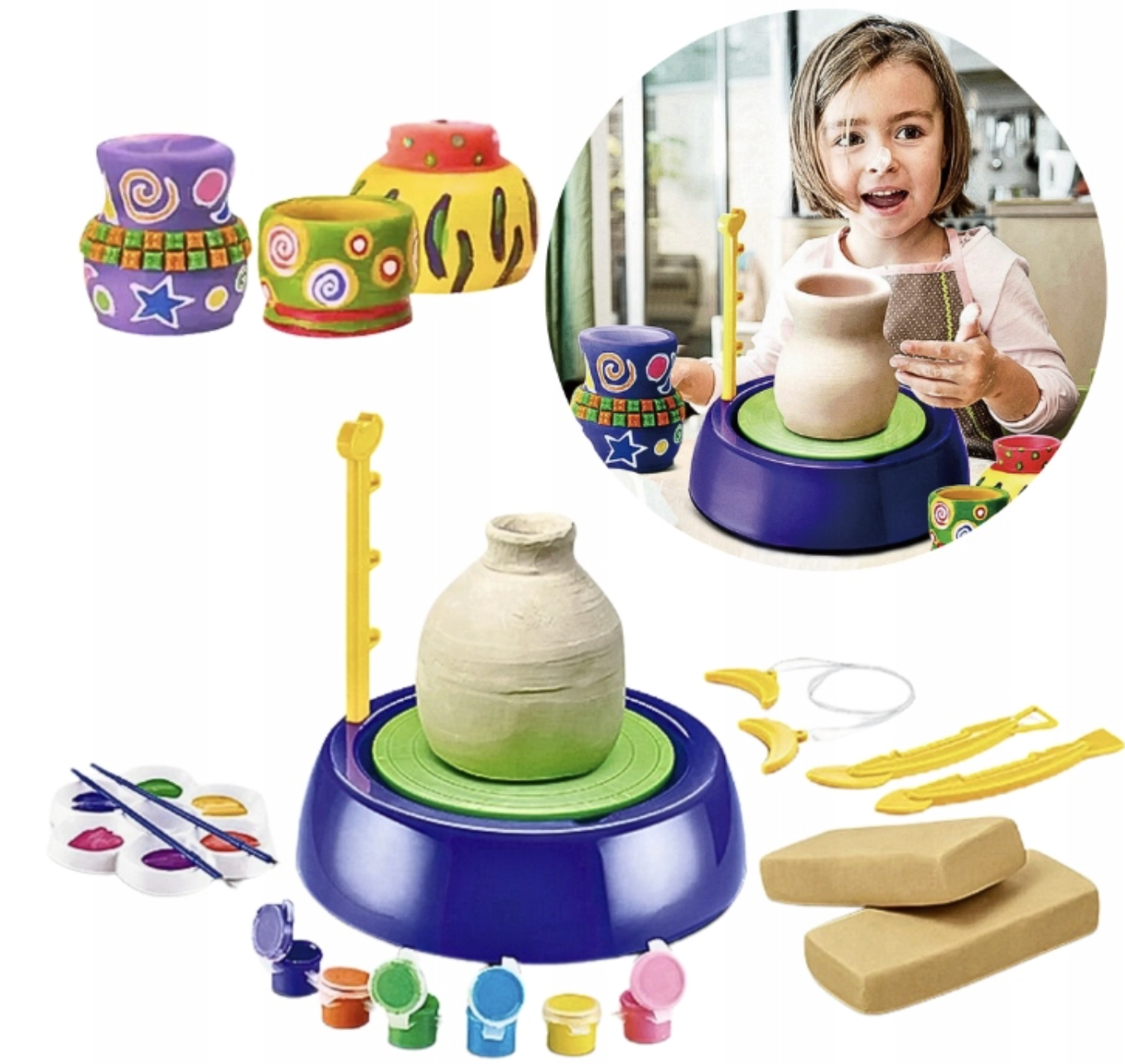 Zestaw Plastyczny DIY Koło Garncarskie Glina Farby