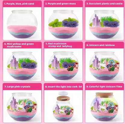 Zestaw kreatywny jednorożec terrarium lampka led pilot piasek kinetyczny