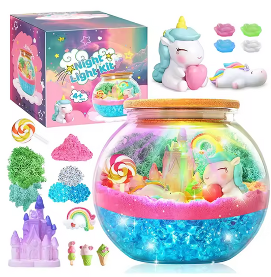 Zestaw kreatywny jednorożce terrarium lampka led pilot piasek kinetyczny